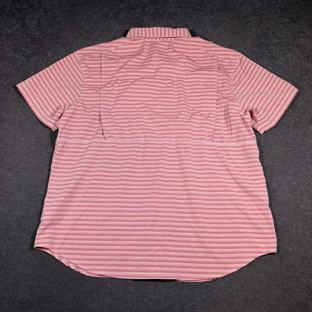 Columbia Short Sleeve Button Up Men XXL Red Striped Omni-Shade Fishing Shirt